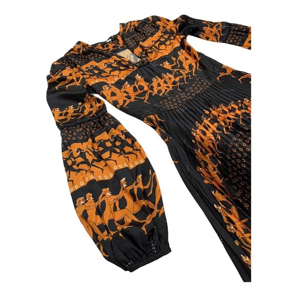 Patou Black Pleated Egyptian Print Dress sz 36 (6 small) Long Ankle Length Maxi - Picture 5 of 10